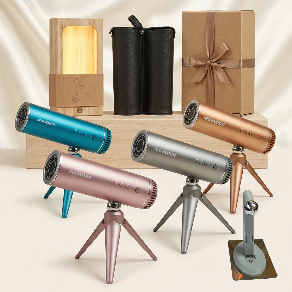 The hands free hair dryer in all four anodized finishes